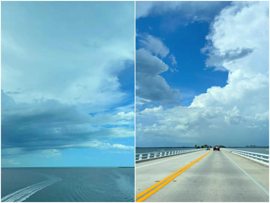 driving over the bridge to sanibel island florida