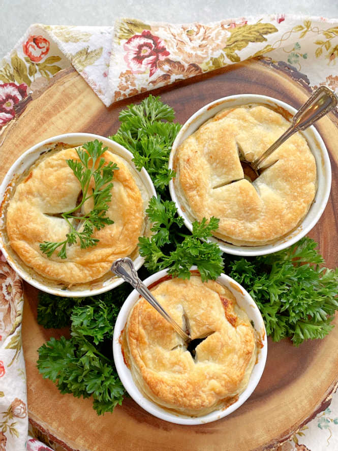 three slow cooker steak pies, just out of the oven