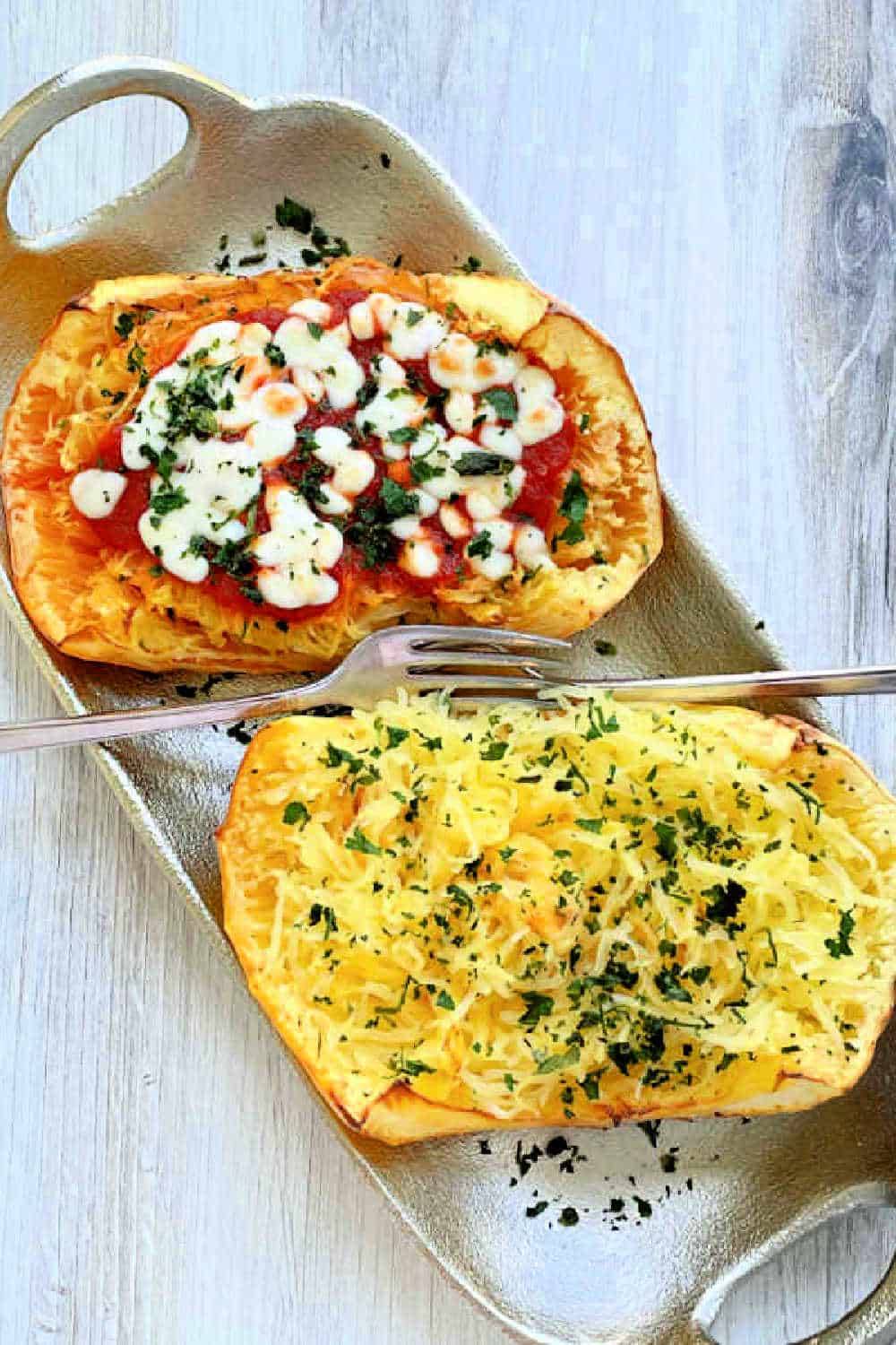 Air Fryer Spaghetti Squash cooks this squash variety perfectly. It cooks evenly so it is tender, full of flavor and not wet or soggy. via @foodtasticmom