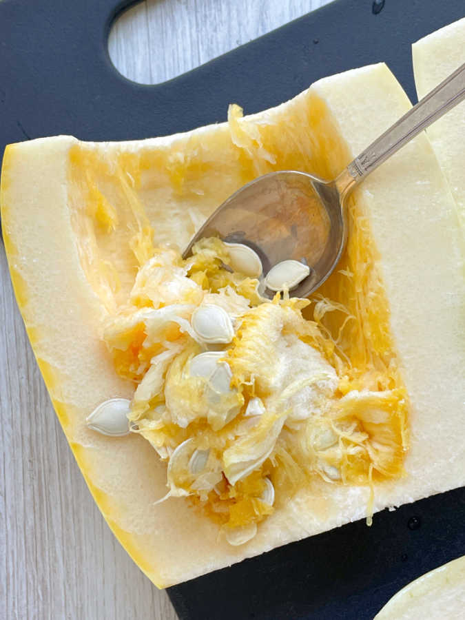 scraping the seeds out of a spaghetti squash