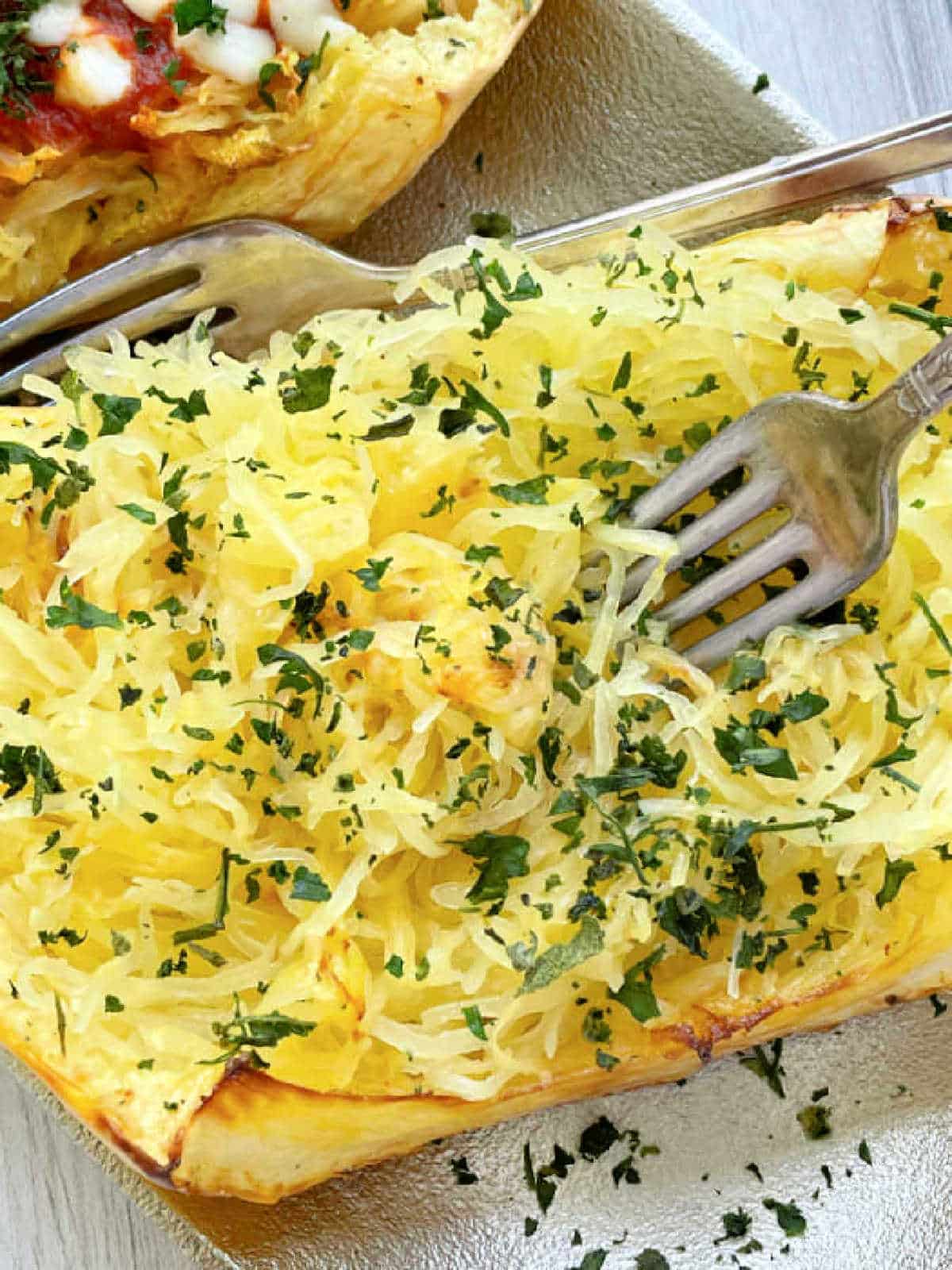 cooked air fryer squash shredded and ready to eat