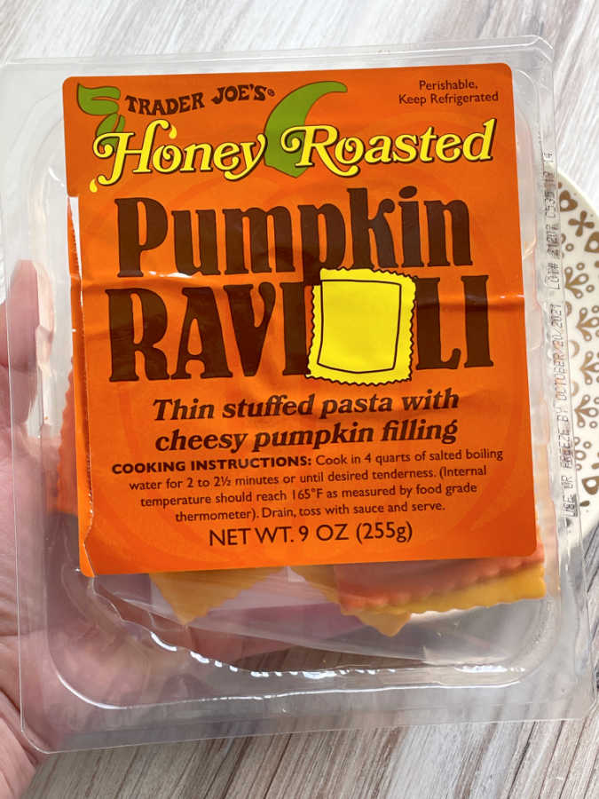 package of trader joe's honey roasted pumpkin ravioli