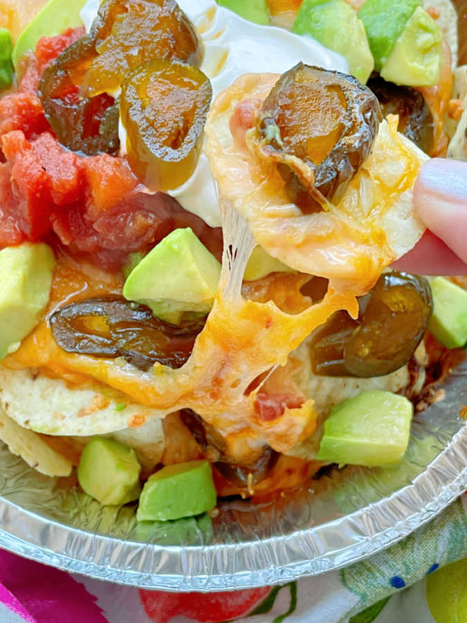 cheesy melted air fryer loaded nachos