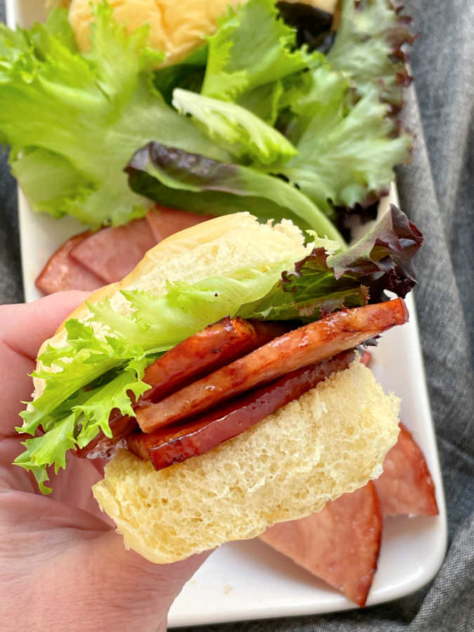 a sandwich made with air fryer ham