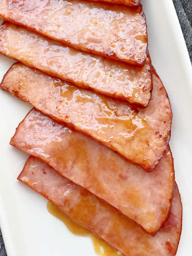 air fryer ham steaks on a platter