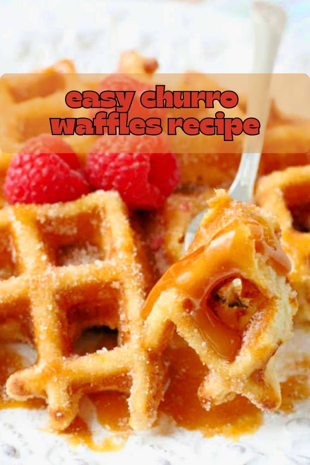 Churro Waffles are brushed with melted butter, coated in cinnamon sugar and drizzled with caramel sauce for an amazing treat any time of day. via @foodtasticmom