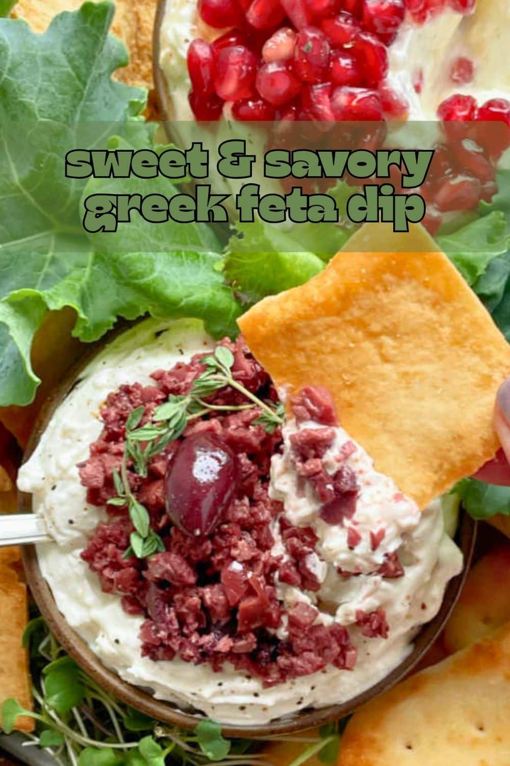 Greek Feta Dip is one simple dip to serve two ways! Sweet with honey or savory with lemon and olives. This is a beautiful appetizer for entertaining. via @foodtasticmom