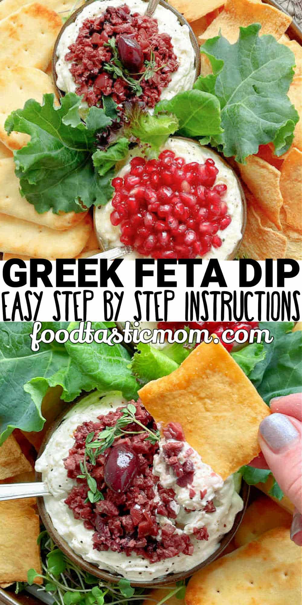 Greek Feta Dip is one simple dip to serve two ways! Sweet with honey or savory with lemon and olives. This is a beautiful appetizer for entertaining. via @foodtasticmom