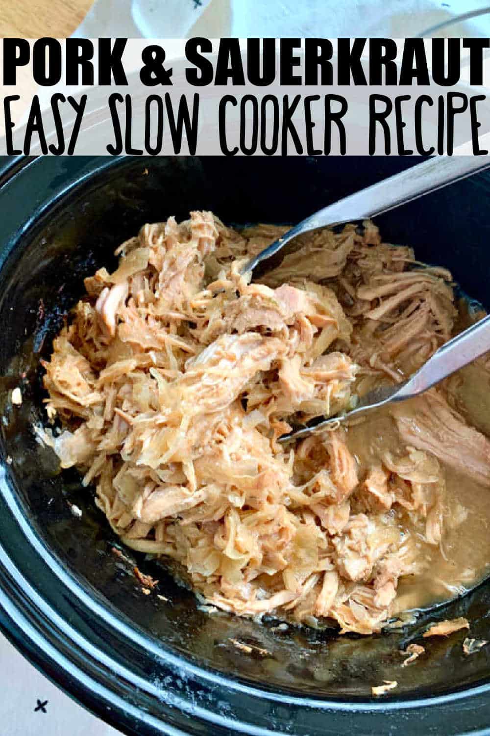 Fix this Slow Cooker Pork and Sauerkraut on New Year's Day to ensure good luck in the coming year. As a pig roots forward, so will you! via @foodtasticmom
