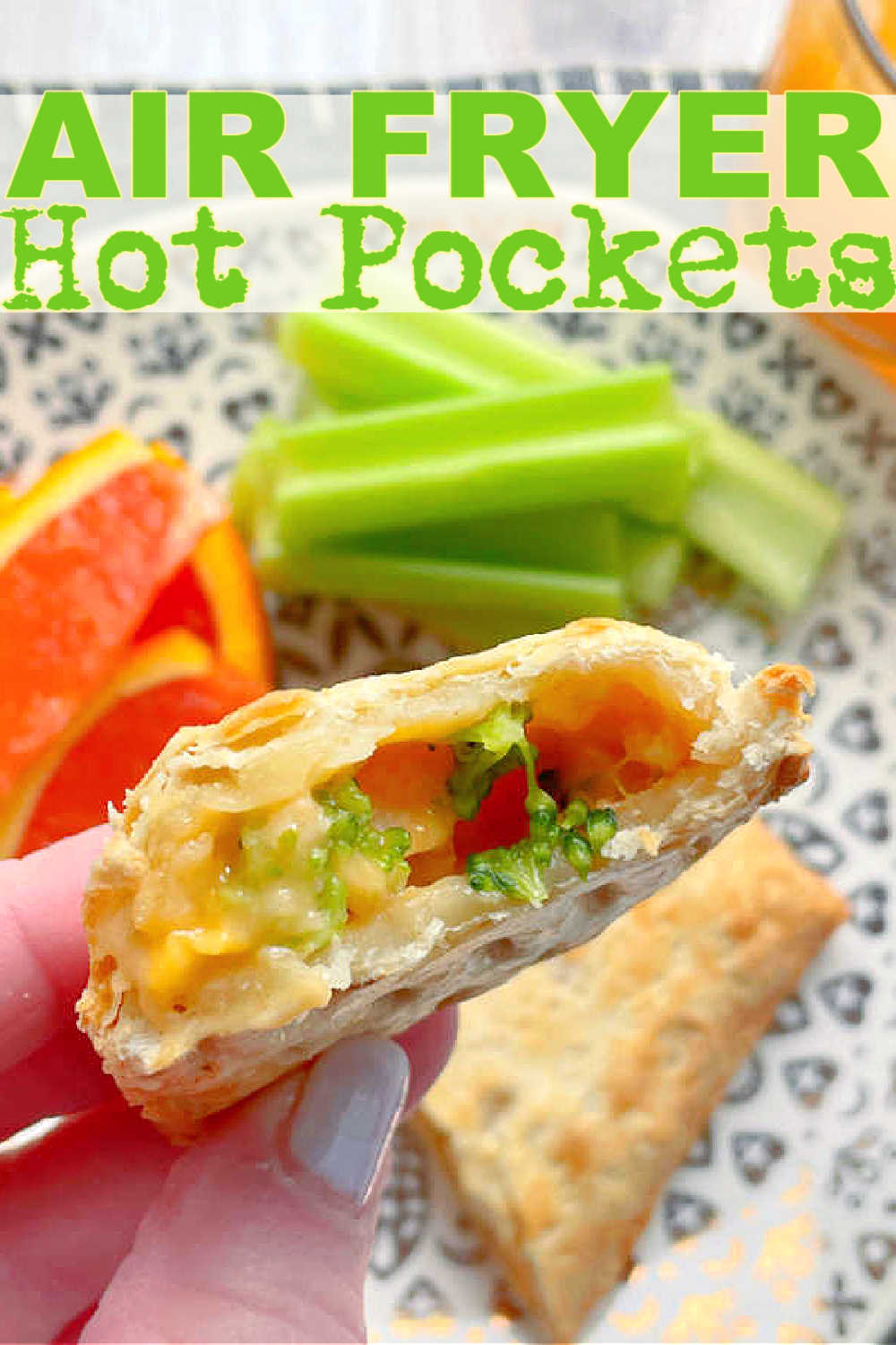 hot pocket cut in half to show chicken broccoli and cheddar filling