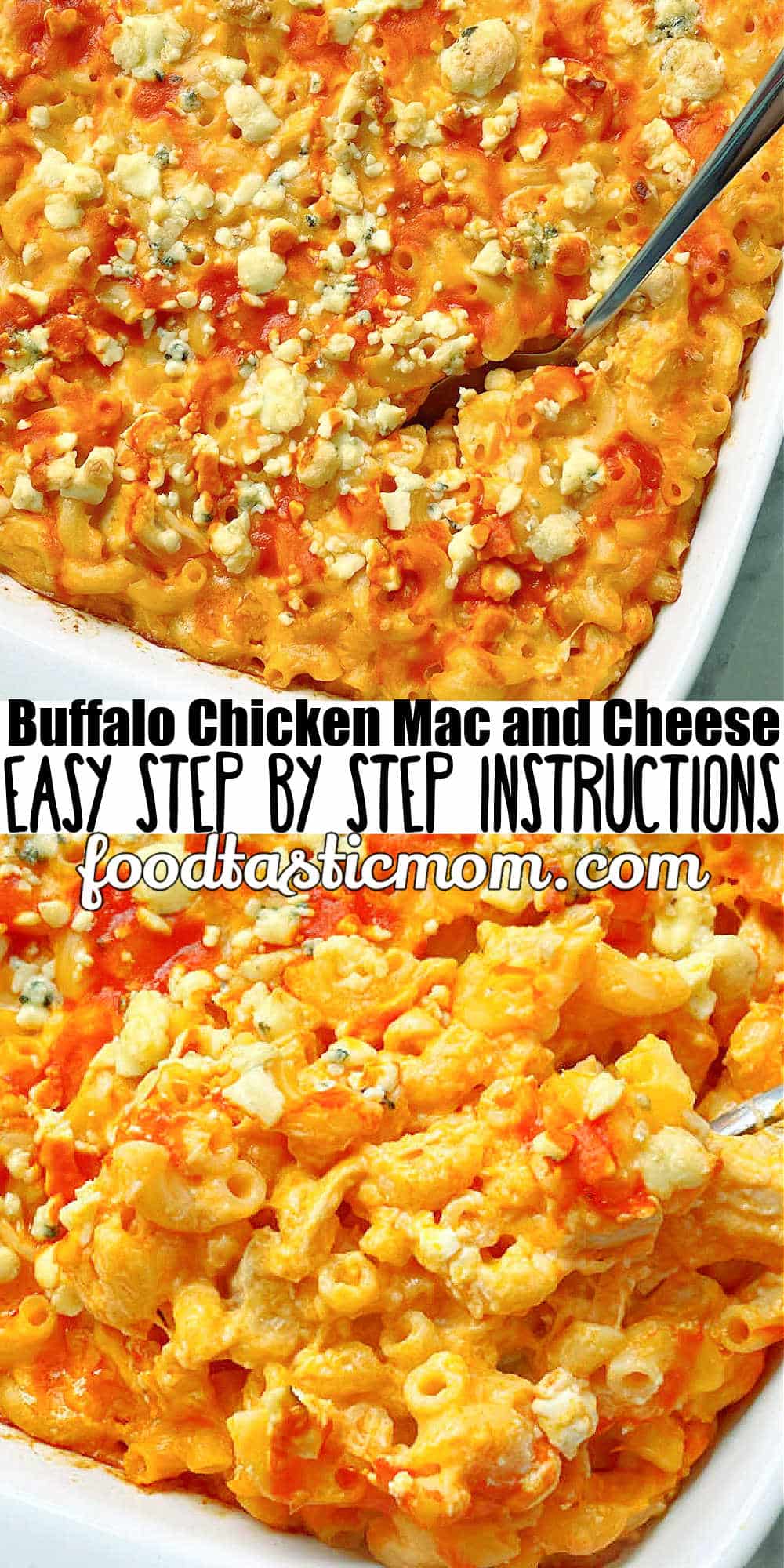 Here it is - the best, creamy, zesty, full of flavor recipe for Buffalo Chicken Mac and Cheese - perfect for entertaining and tailgating. via @foodtasticmom