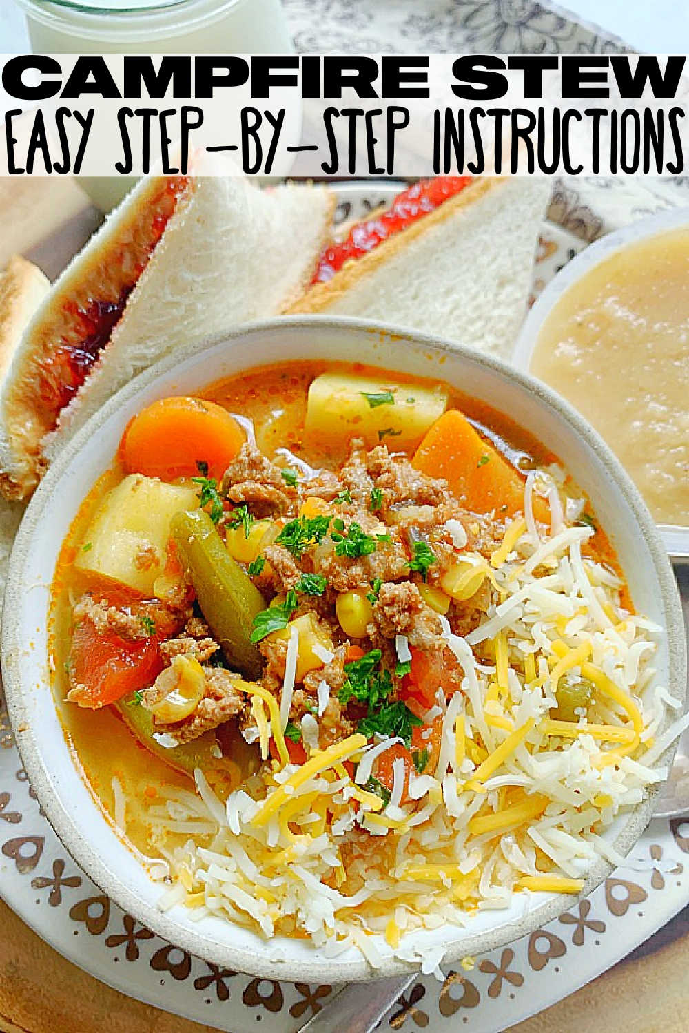 Campfire Stew is a hearty meal that kids love, filled with ground beef, potatoes and vegetables. Also known as hobo stew or cowboy stew. via @foodtasticmom