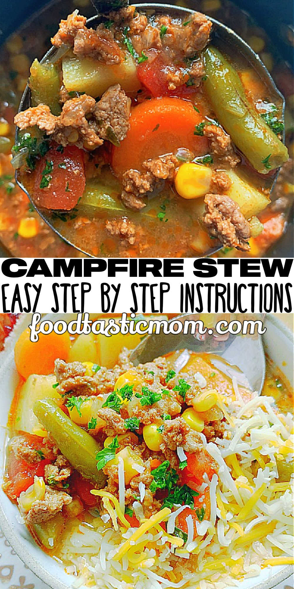 Campfire Stew is a hearty meal that kids love, filled with ground beef, potatoes and vegetables. Also known as hobo stew or cowboy stew. via @foodtasticmom