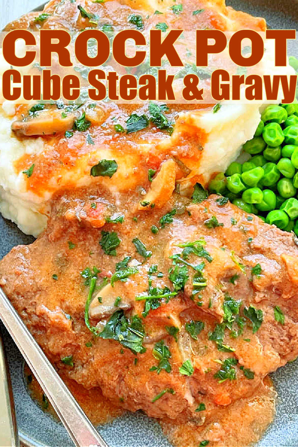 Crock Pot Cube Steak uses all natural ingredients (no envelopes) to make the most tender steak and luscious mushroom gravy. via @foodtasticmom