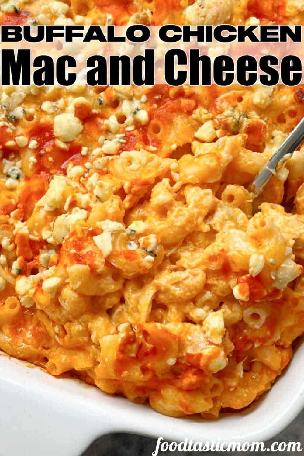 Here it is - the best, creamy, zesty, full of flavor recipe for Buffalo Chicken Mac and Cheese - perfect for entertaining and tailgating. via @foodtasticmom