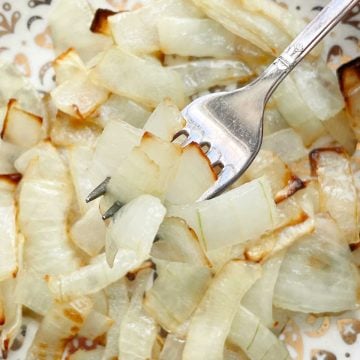 air fryer sautéed onions on a plate