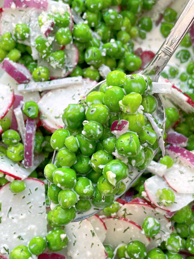 a spoonful of English pea salad