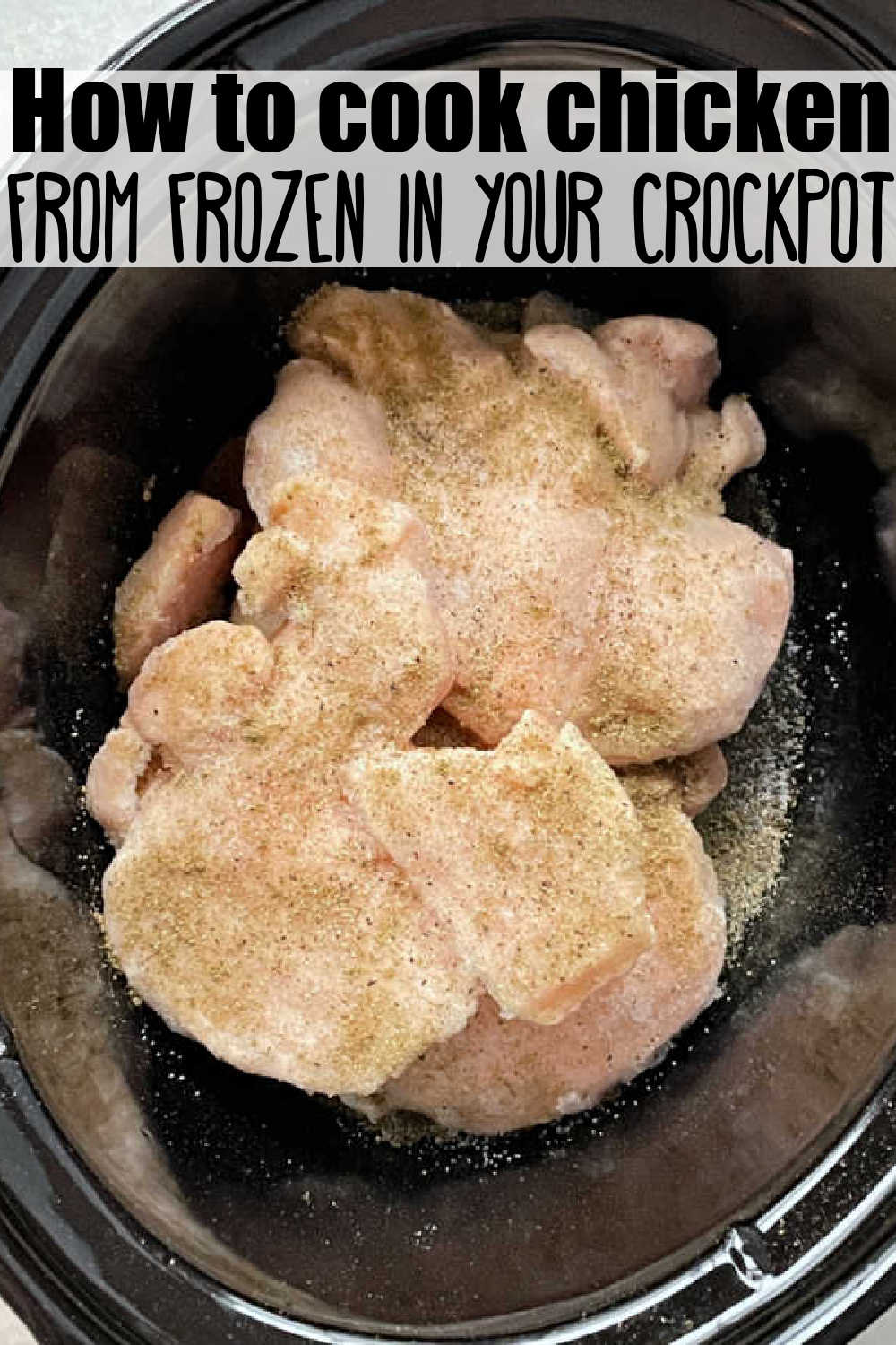 Learn how to make frozen, boneless and skinless chicken breasts in the Crock Pot for using in any recipe calling for cooked chicken. via @foodtasticmom