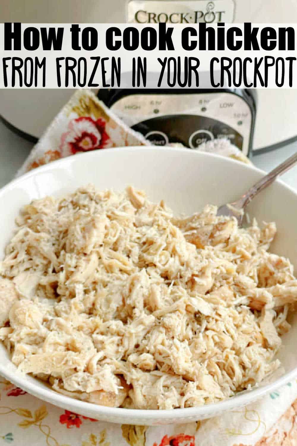 Learn how to make frozen, boneless and skinless chicken breasts in the Crock Pot for using in any recipe calling for cooked chicken. via @foodtasticmom