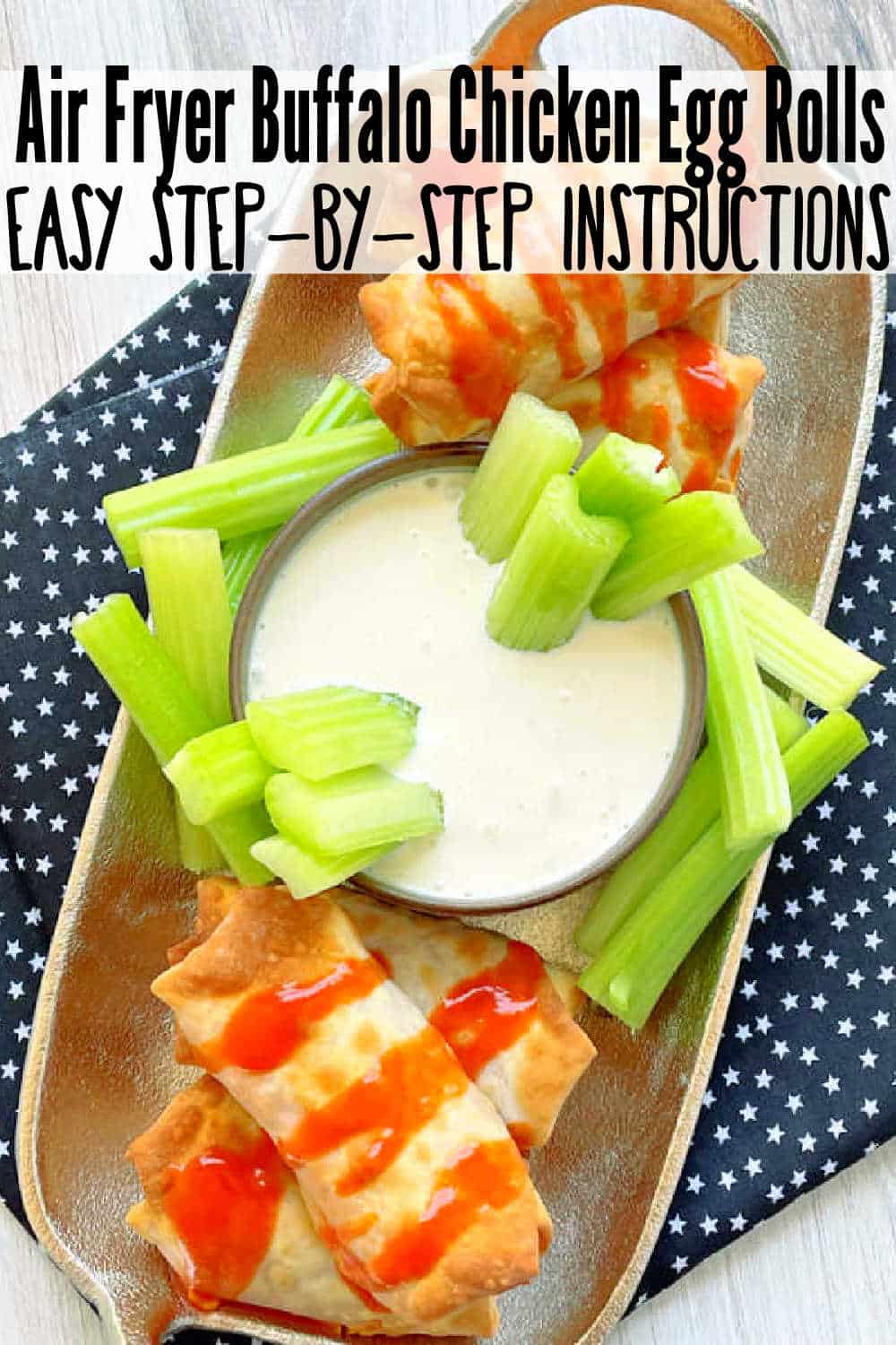 Air Fryer Buffalo Chicken Egg Rolls use just a few simple ingredients for a unique twist on this ever popular flavor combination. via @foodtasticmom