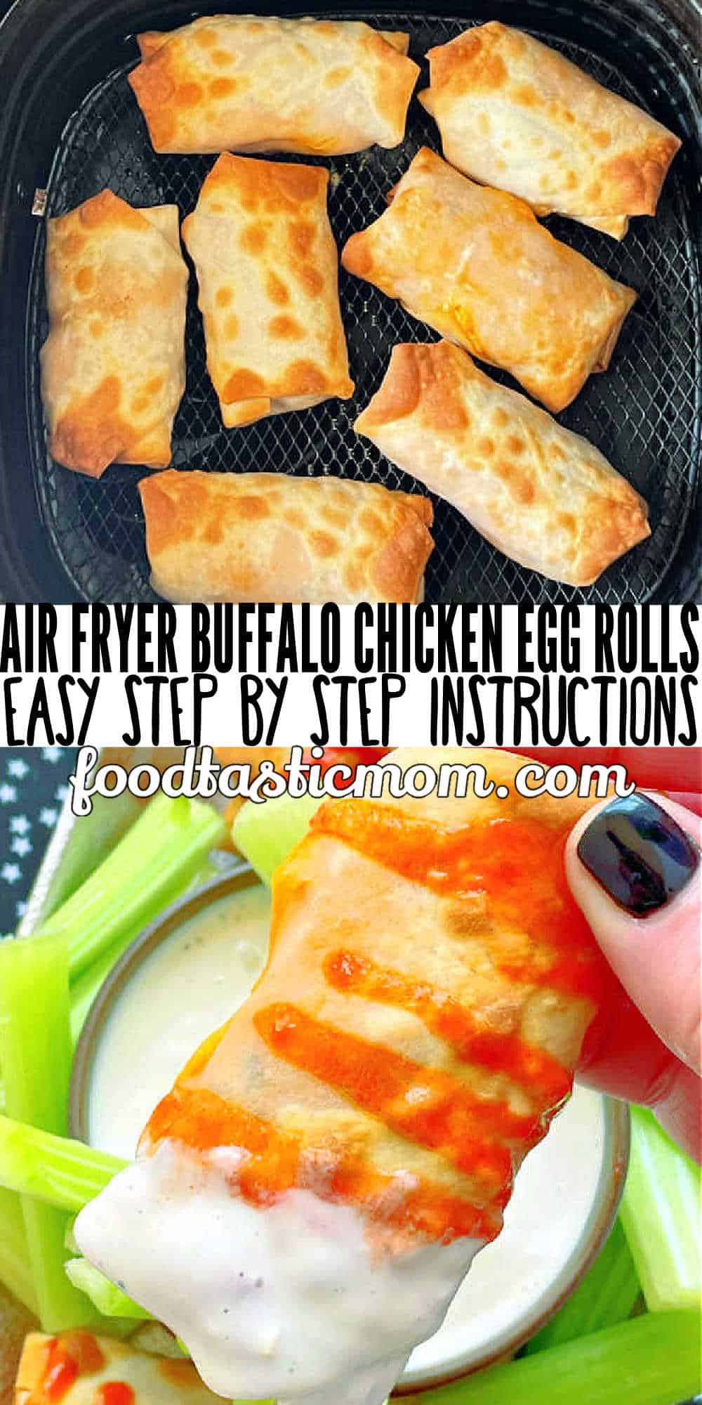 Air Fryer Buffalo Chicken Egg Rolls use just a few simple ingredients for a unique twist on this ever popular flavor combination. via @foodtasticmom
