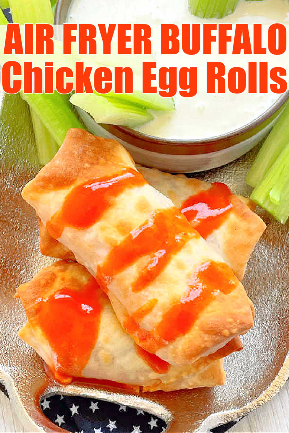 Air Fryer Buffalo Chicken Egg Rolls use just a few simple ingredients for a unique twist on this ever popular flavor combination. via @foodtasticmom