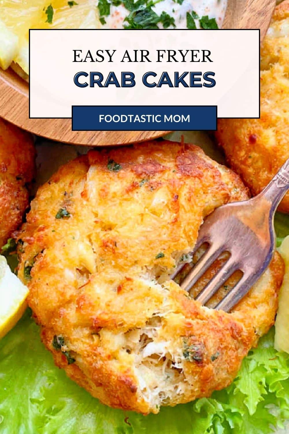 Air Fryer Crab Cakes combine lump crab with just a few ingredients, including a whipped egg white, for absolutely perfect crab cakes. via @foodtasticmom