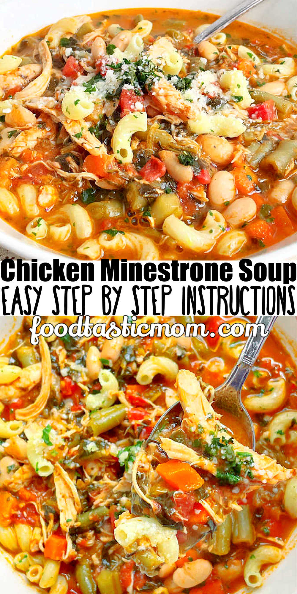 Chicken Minestrone Soup gets lots of help from the canned and frozen sections but tastes fresh, healthy and delicious. via @foodtasticmom