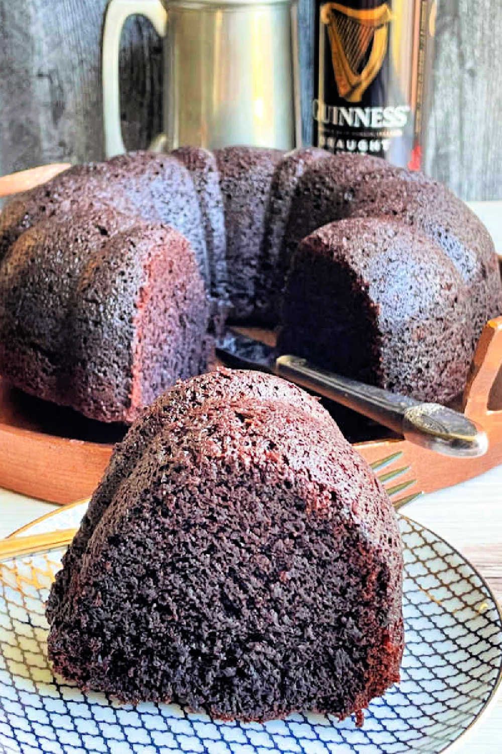 Guinness Chocolate Bundt Cake is a very simple cake made super moist thanks to the full cup of Guinness beer in the batter. via @foodtasticmom