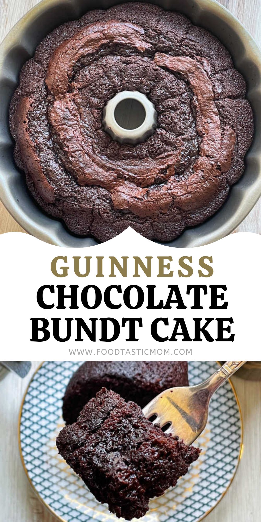Guinness Chocolate Bundt Cake is a very simple cake made super moist thanks to the full cup of Guinness beer in the batter. via @foodtasticmom