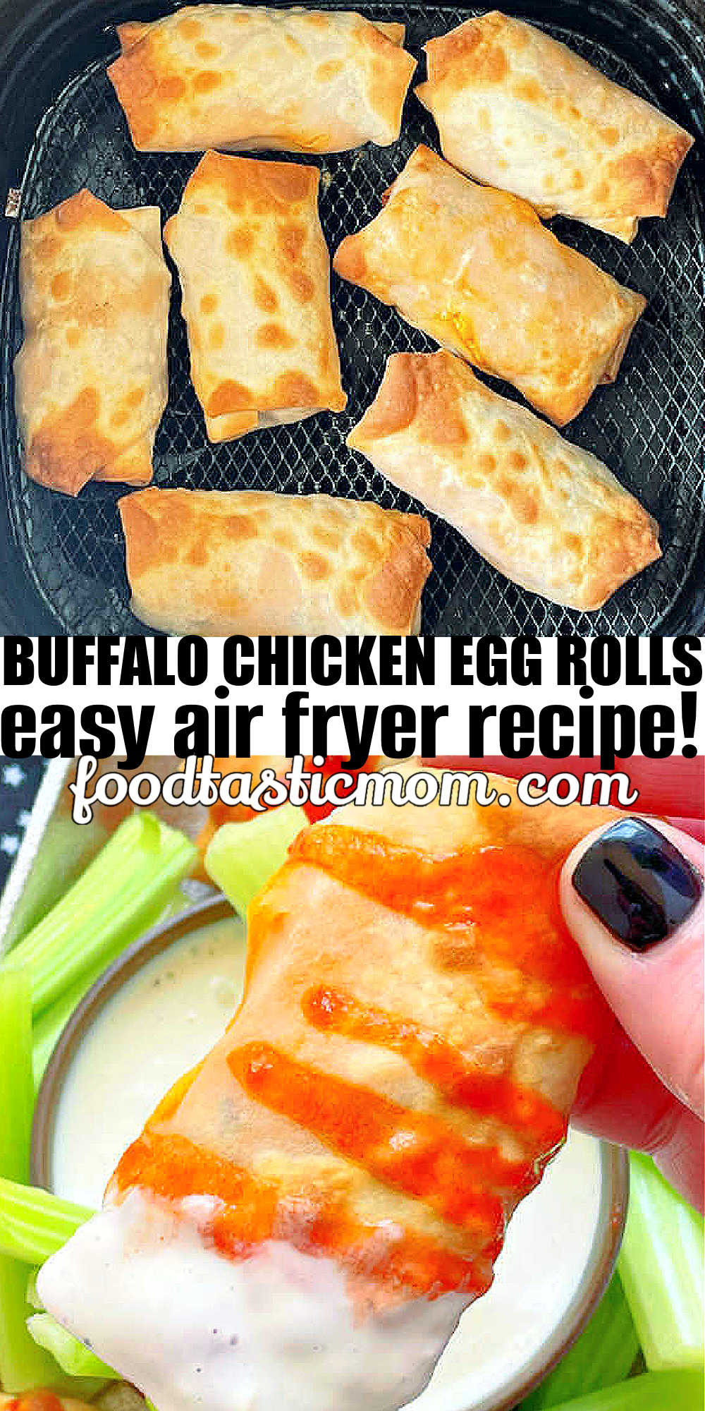 Air Fryer Buffalo Chicken Egg Rolls use just a few simple ingredients for a unique twist on this ever popular flavor combination. via @foodtasticmom