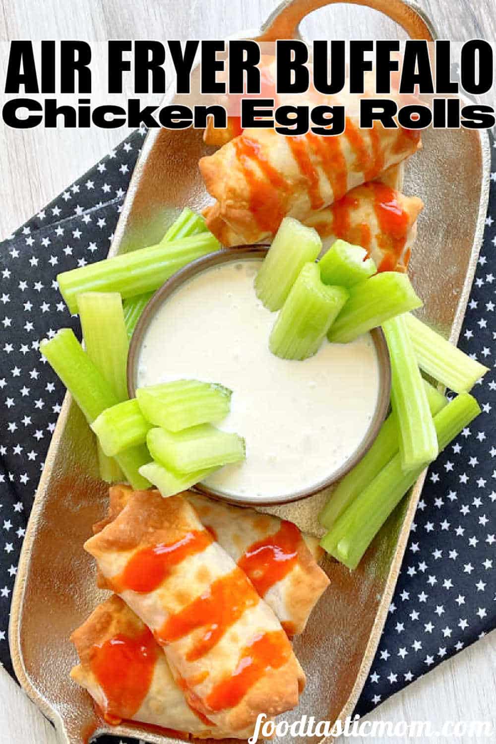 Air Fryer Buffalo Chicken Egg Rolls use just a few simple ingredients for a unique twist on this ever popular flavor combination. via @foodtasticmom