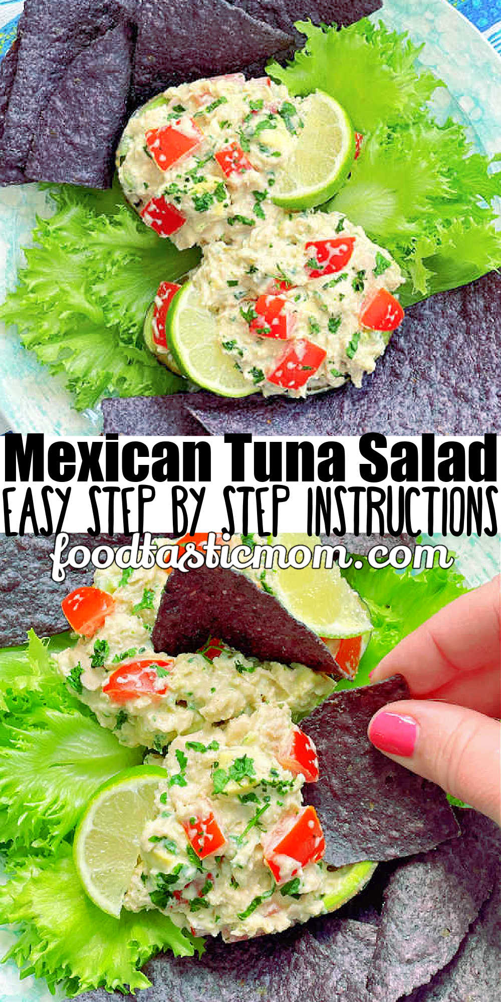 Mexican Tuna Salad spices up a classic, for a high-protein lunch or snack. Tomatoes, avocado, taco sauce, sour cream and lime juice help make this salad a hit. via @foodtasticmom