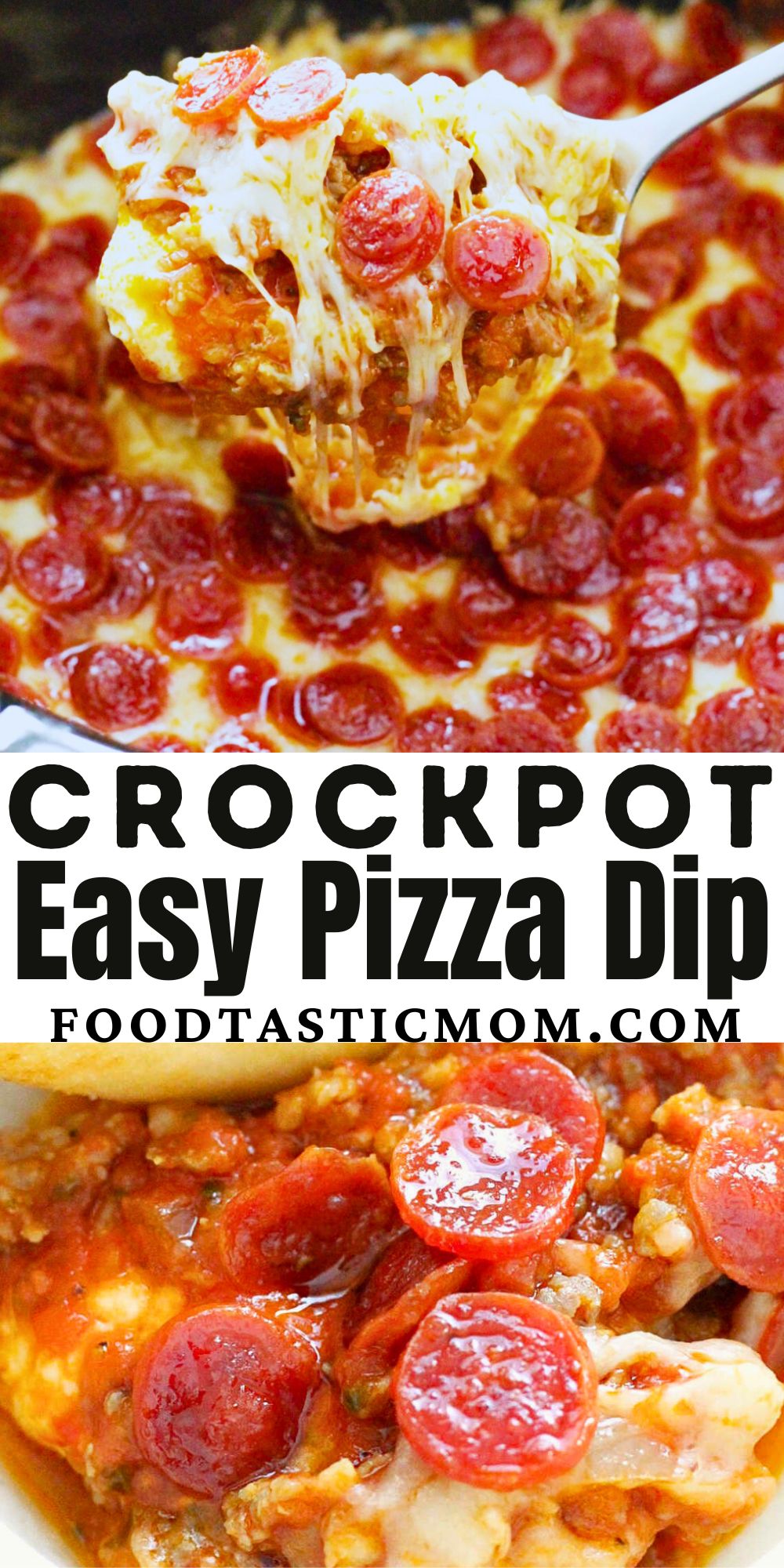 This is an easy cheesy pizza dip recipe that is made for the slow cooker! A perfect appetizer that will be a huge hit at your next gathering. via @foodtasticmom