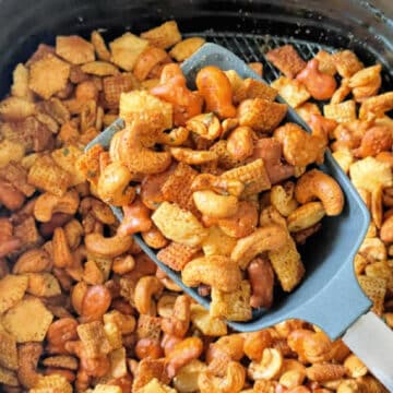 toasted chex mix in the air fryer basket