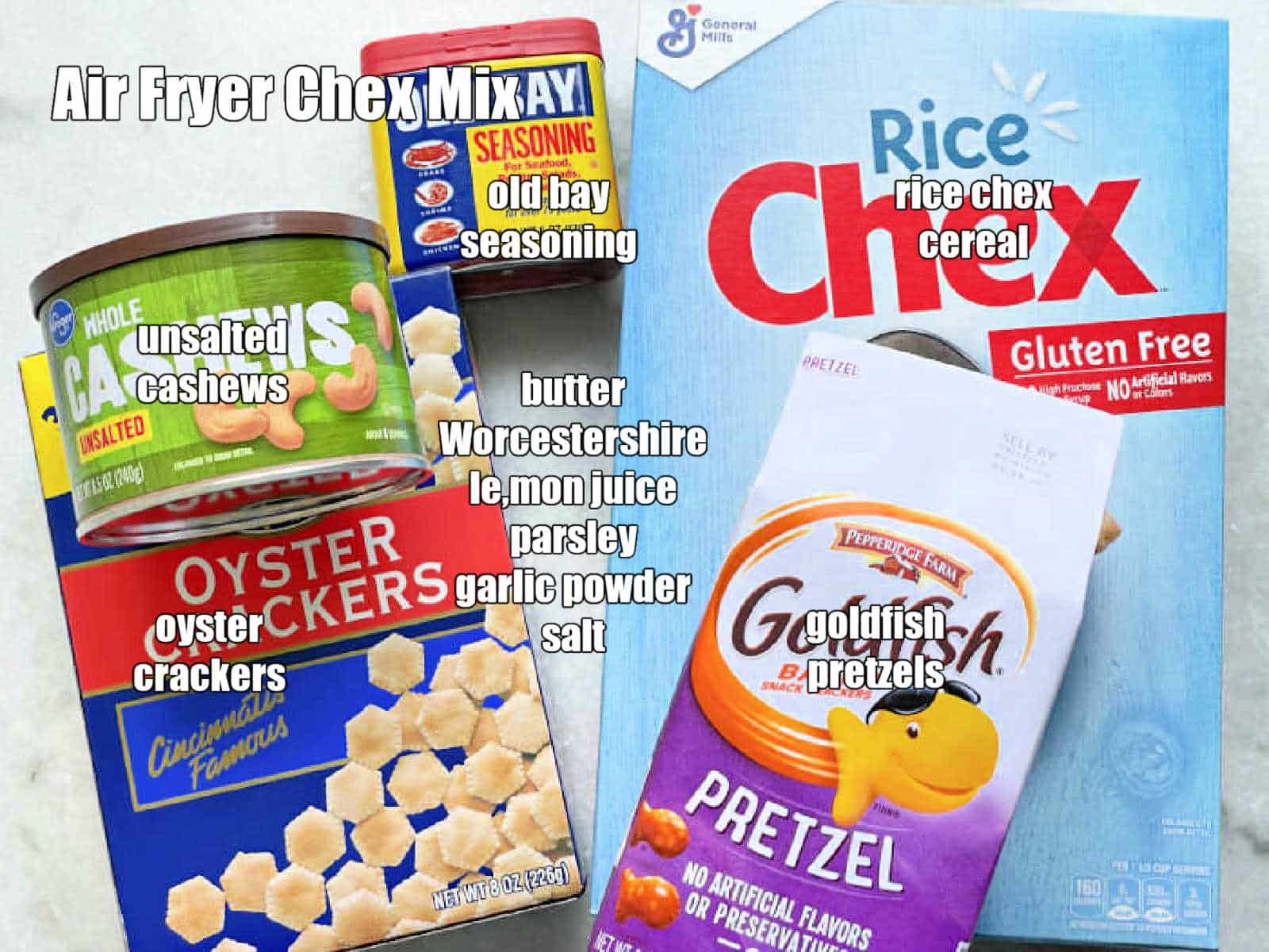 picture of ingredients needed to make air fryer chex mix