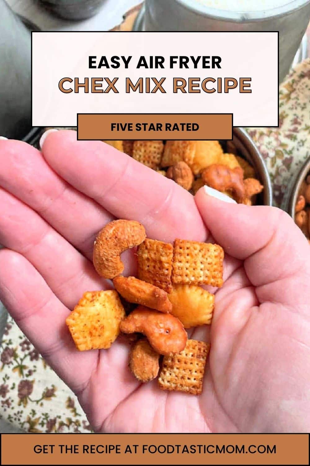 Chex mix made in the air fryer makes a small batch perfect for summer snacking. The buttery sauce includes Old Bay seasoning, lemon and parsley. via @foodtasticmom