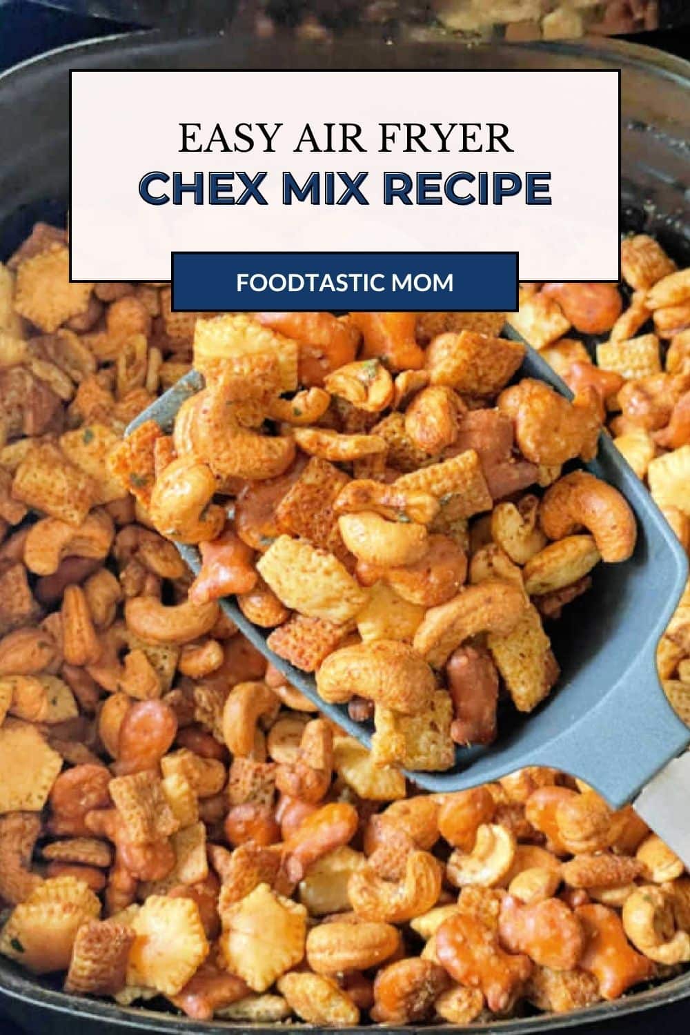 Chex mix made in the air fryer makes a small batch perfect for summer snacking. The buttery sauce includes Old Bay seasoning, lemon and parsley. via @foodtasticmom