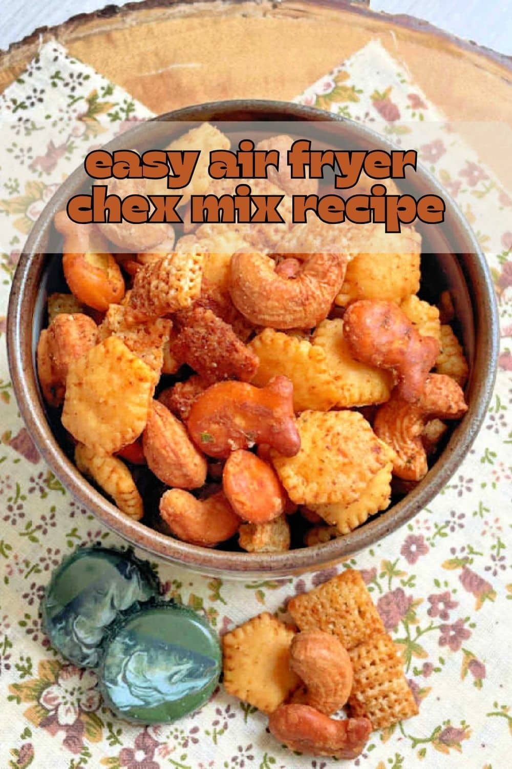 Chex mix made in the air fryer makes a small batch perfect for summer snacking. The buttery sauce includes Old Bay seasoning, lemon and parsley. via @foodtasticmom
