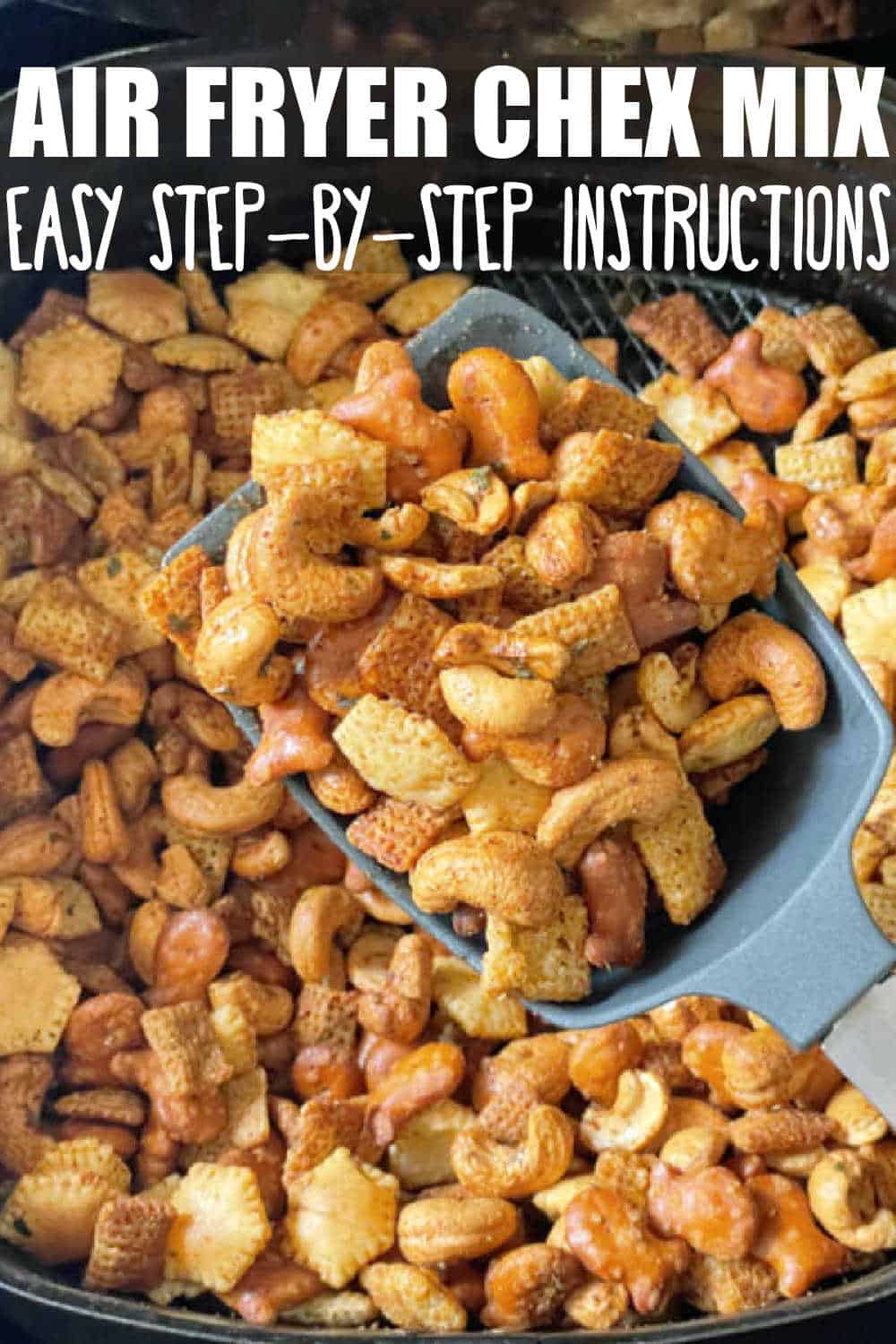 My Air Fryer Chex Mix combines rice Chex, Goldfish pretzels, oyster crackers and cashews with an Old Bay seasoning mix and buttery sauce. It's perfect for summer snacking! An air fryer is superior to your oven in making this popular snack mix.  via @foodtasticmom