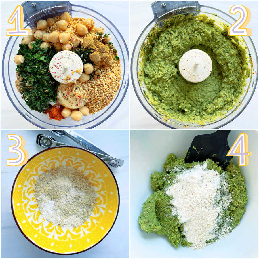 picture tutorial for how to make the chickpea dough for air fryer falafel