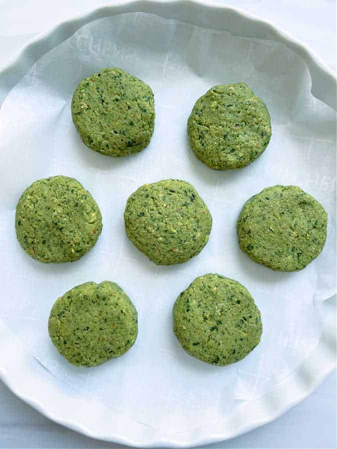 air fryer falafel patties ready to be frozen