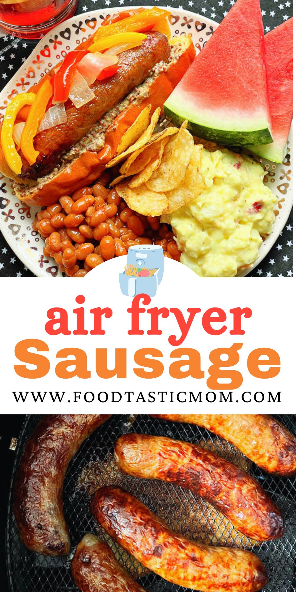 Enjoy easy Air Fryer Sausage for any occasion. Your air fryer is the hands off way to cook Bratwurst, Italian sausage or any other variety. via @foodtasticmom