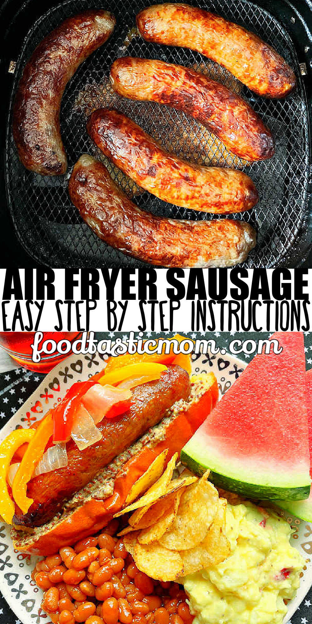 Enjoy easy Air Fryer Sausage for any occasion. Your air fryer is the hands off way to cook Bratwurst, Italian sausage or any other variety. via @foodtasticmom