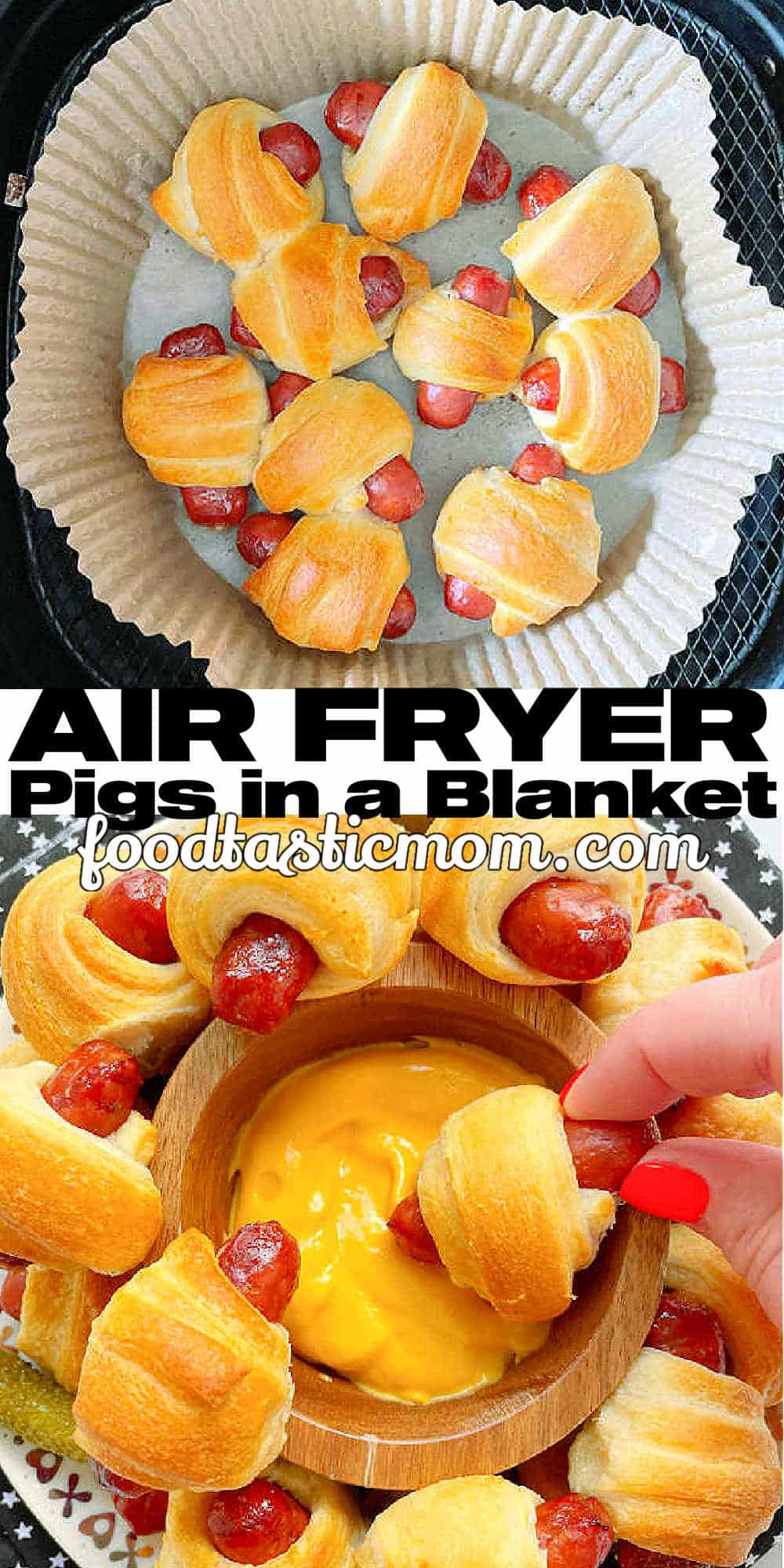 Air Fryer Pigs in a Blanket | Foodtastic Mom #airfryerpigsinablanket #airfryerrecipes #footballsnacks via @foodtasticmom