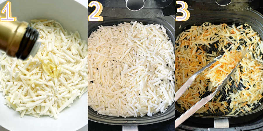 photo illustration of how to cook frozen hash browns in the air fryer
