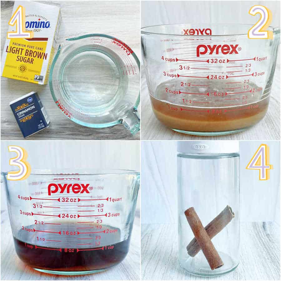 step by step instructions for making microwave simple syrup with light brown sugar and water