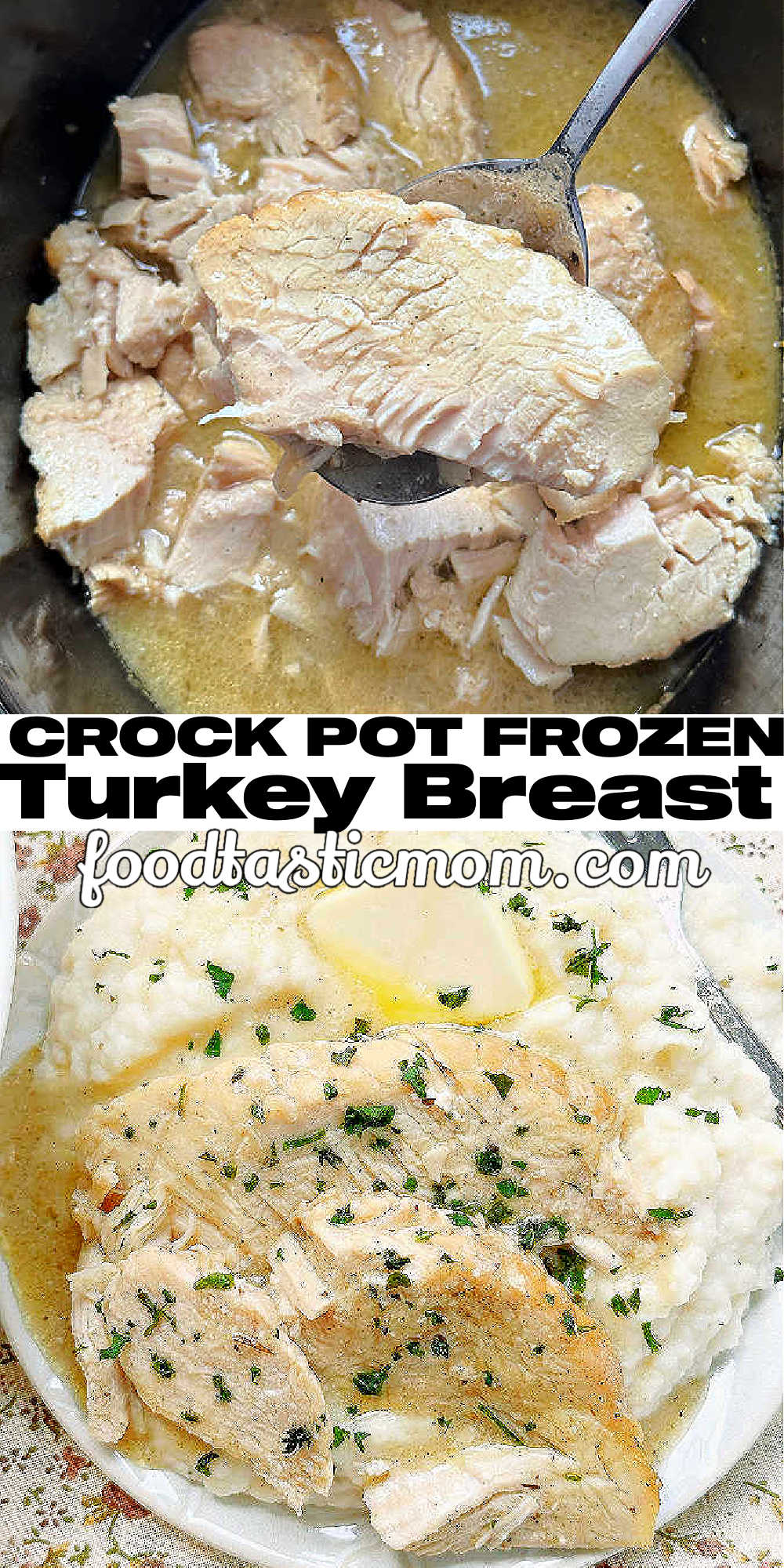 Learn how to cook a turkey breast from frozen in your Crock Pot, complete with delicious gravy made with my microwave roux. via @foodtasticmom