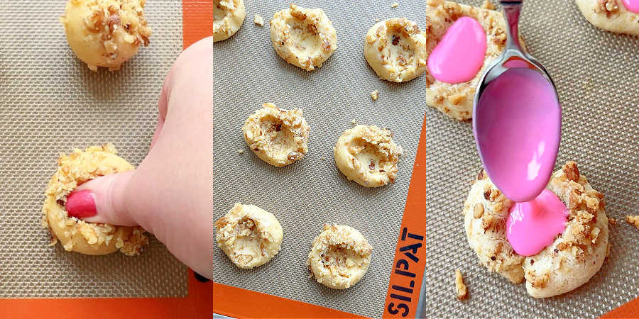 step by step pictures for how to make thumbprint cookies with icing