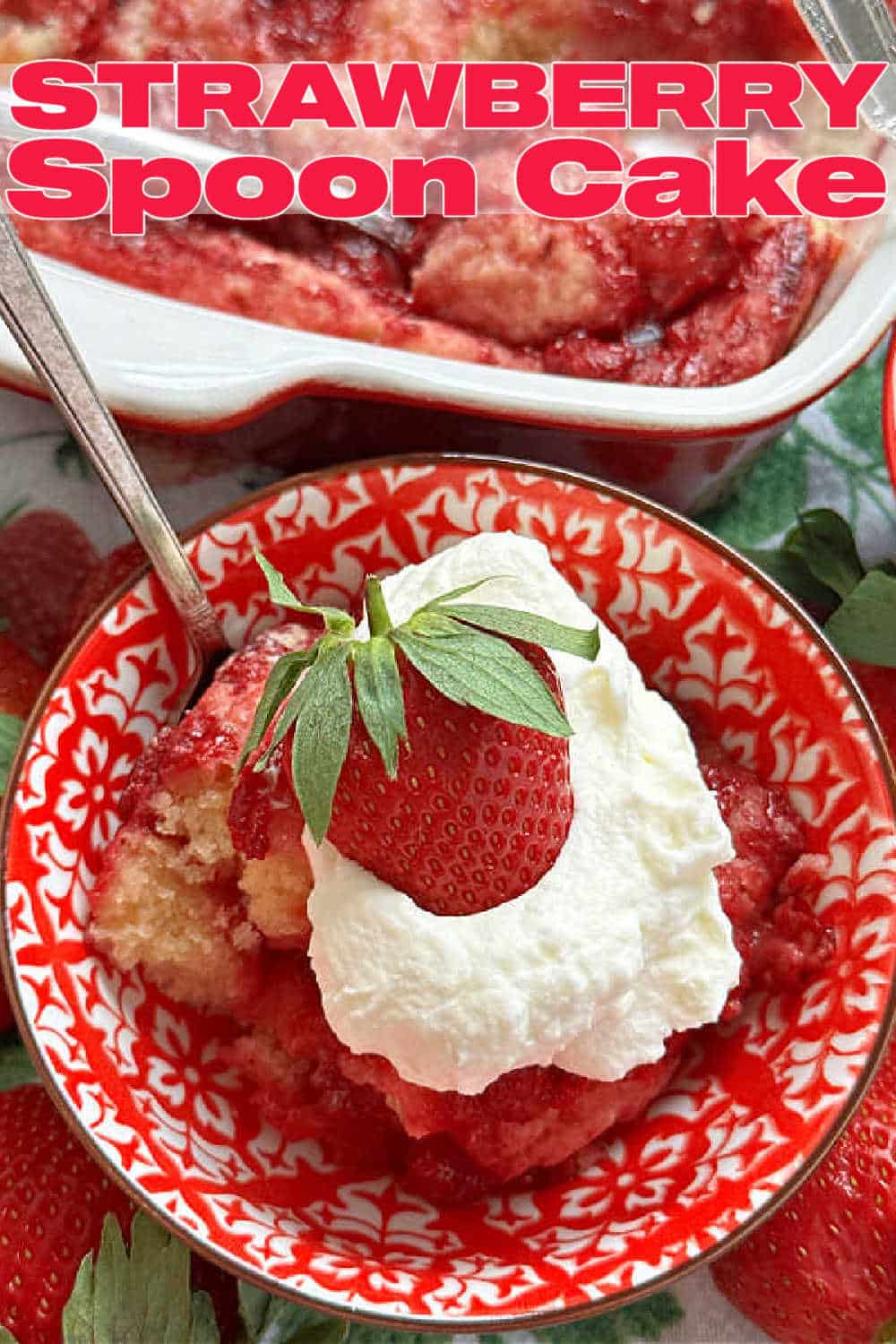 Pinterest Pin for strawberry spoon cake recipe